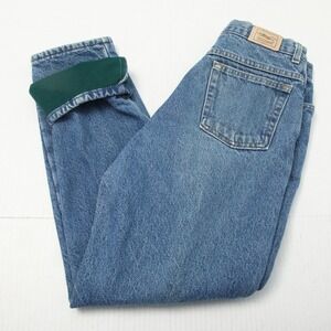 LL Bean Double L Jeans Women 27 Blue Fleece Lined High Rise Tapered Leg Denim